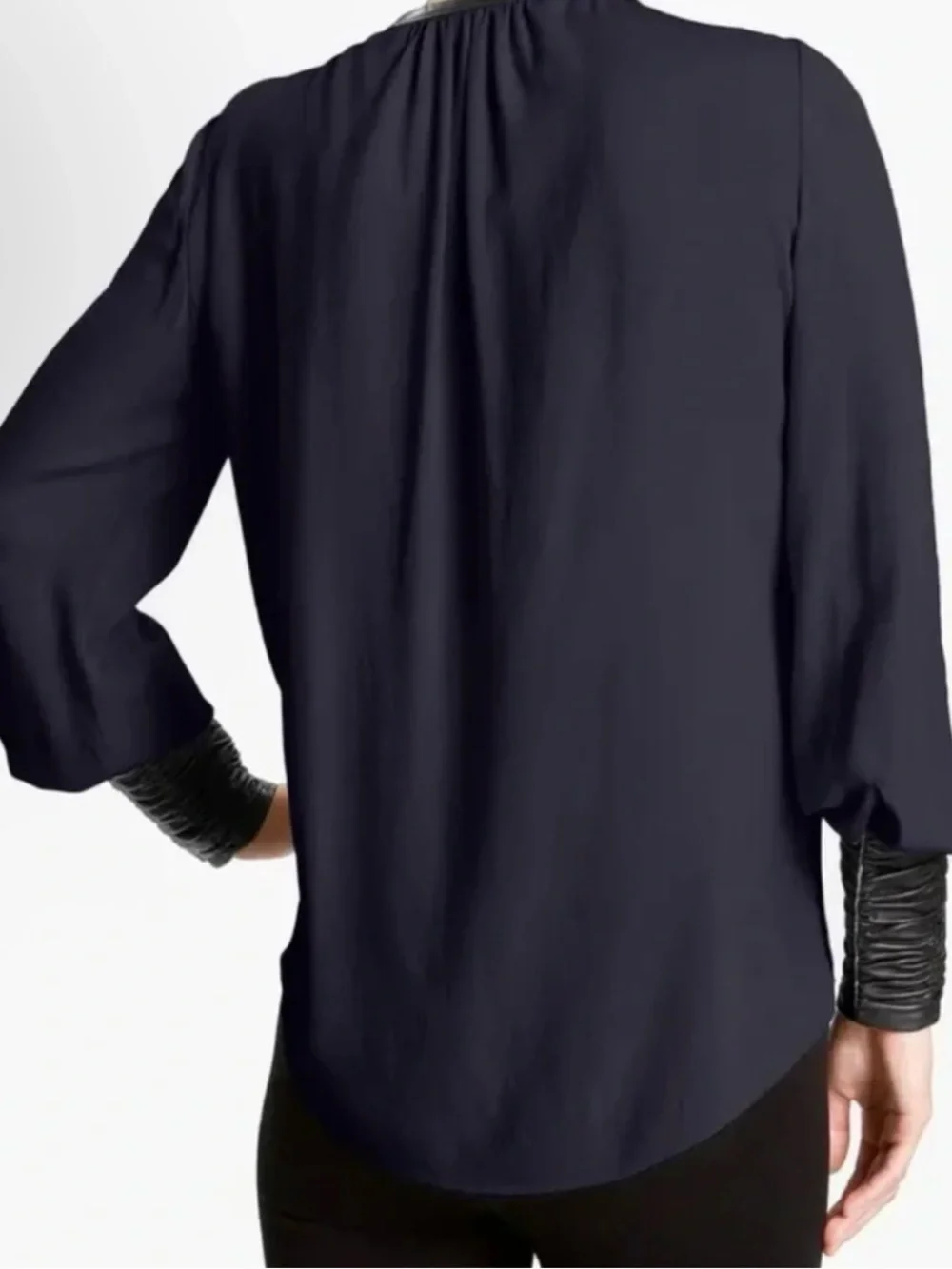 Elizabeth And James Navy Silk and Leather Chantal Blouse Size XS